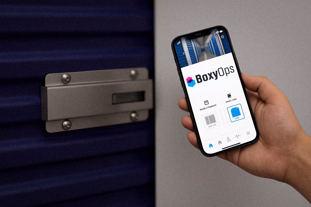 Professional using Boxy Capital proprietary technology platform - BoxyAI, BoxyOps, and BoxyLatch for self-storage management